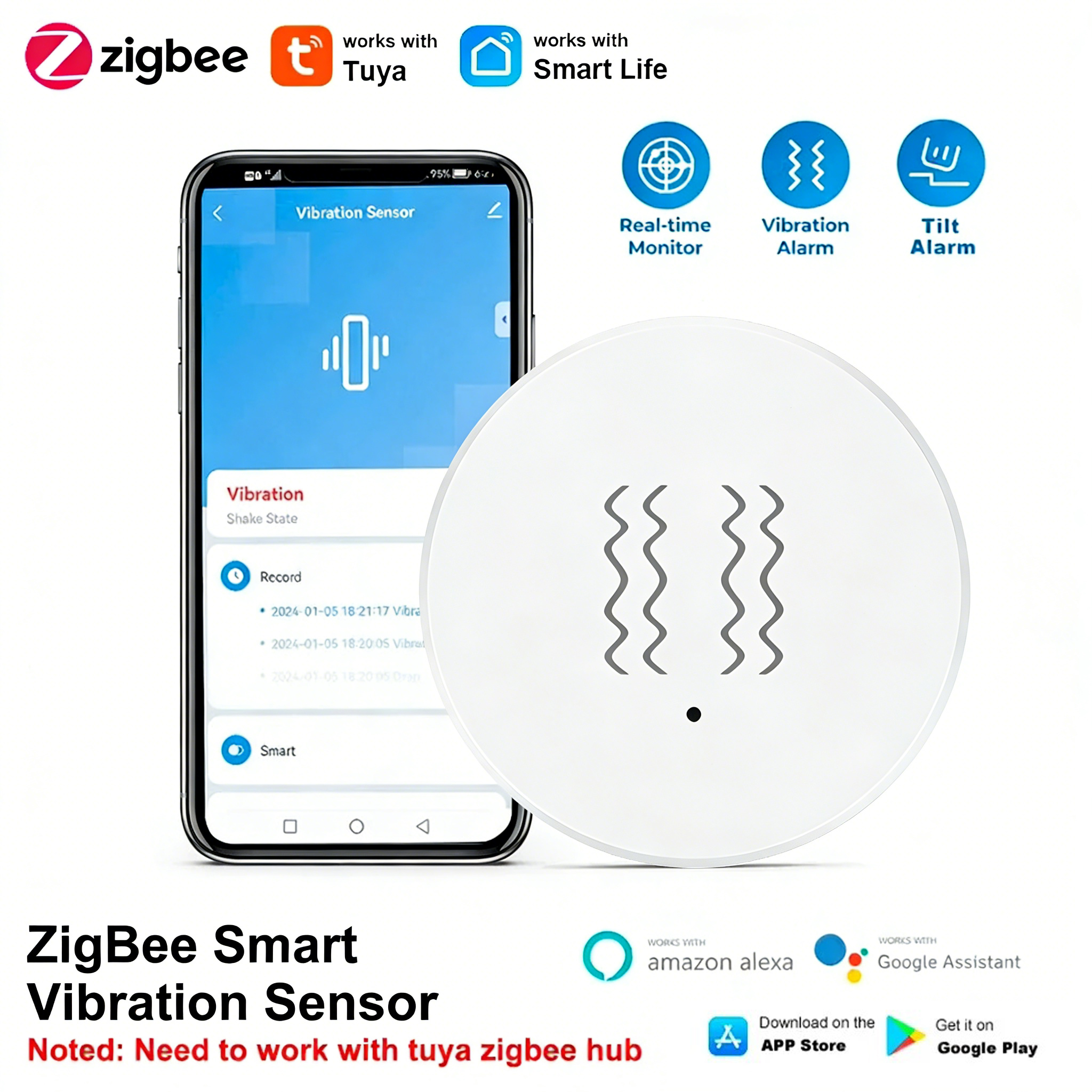 Home Security App - Tuya Zigbee Smart Vibration Sensor Real-Time