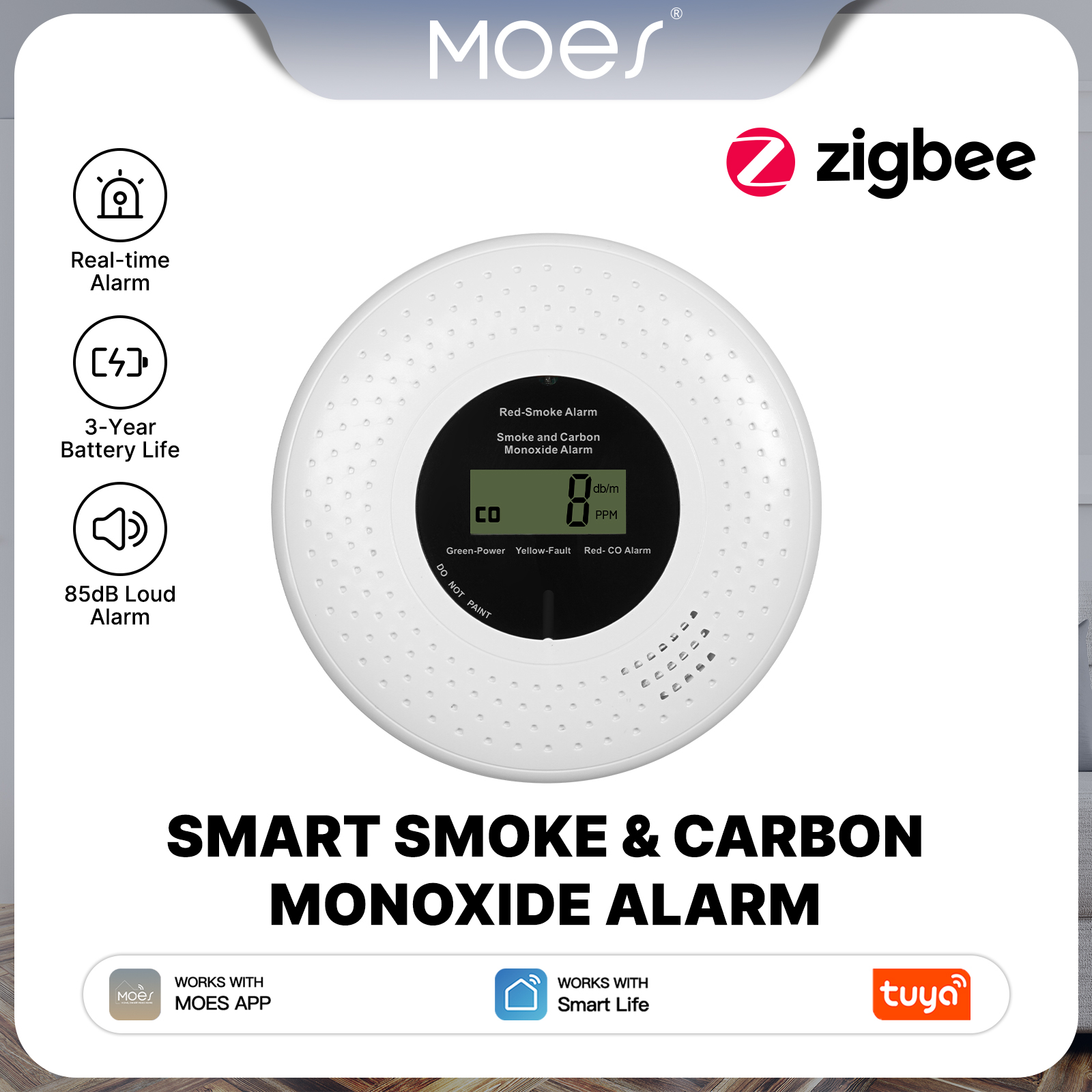 Home Security App - MOES Tuya Zigbee Smart Smoke Carbon
