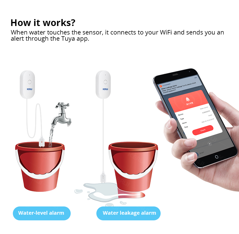 KERUI Smart  WiFi Water Sensor – обзор и цена Home Security App